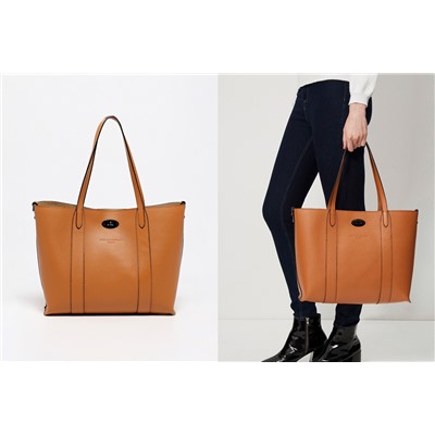 Bolso shopper y neceser de piel Elis Camel y beige