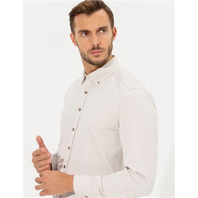Bej Slim Fit Uzun Kollu Gömlek