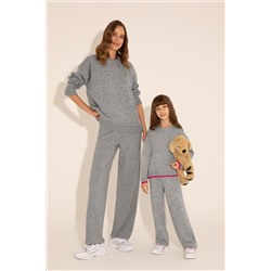 Kadın Gri Melanj Loose Fit Triko Pantolon
