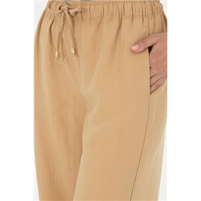 Kadın Camel Loose Relax Fit Kanvas Pantolon