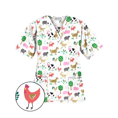 UA On The Farm White Print Scrub Top
