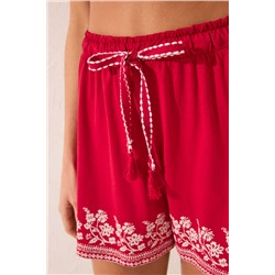 Pantalón corto 100% algodón rojo bordado