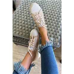 Bambi Bej Keten Kadın Sneaker K01129012018