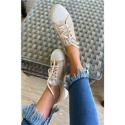 Bambi Bej Keten Kadın Sneaker K01129012018