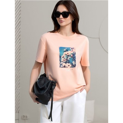 Свободная футболка с принтом из премиального хлопка с эастаном