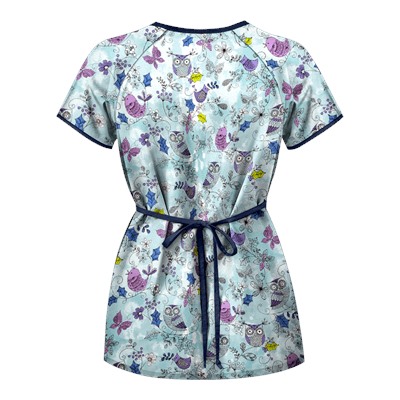 UA Doodle Owl Angel Blue Mock Wrap Scrub Top