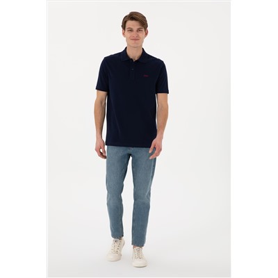 Erkek Regular Fit Polo Yaka Lacivert Basic Tişört