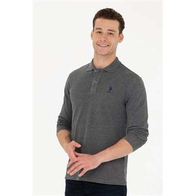 Erkek Antrasit Melanj Polo Yaka Basic Sweatshirt