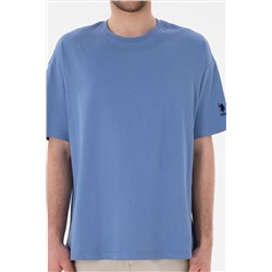 Erkek Oversize Fit Bisiklet Yaka Koyu Mavi Tişört
