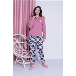 AHENGİM Woman Kadın Pijama Takımı Genç Yaprak Basklı Paça Ribanalı Pamuklu Mevsimlik W20482255 1-2-10001196