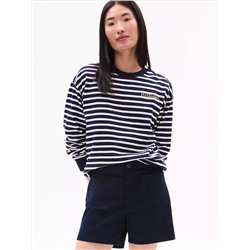 Gold Button Stripe Crewneck Sweatshirt