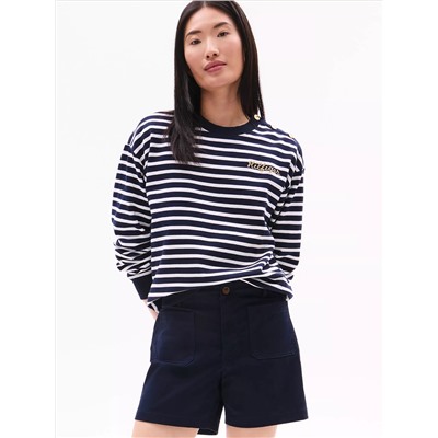 Gold Button Stripe Crewneck Sweatshirt