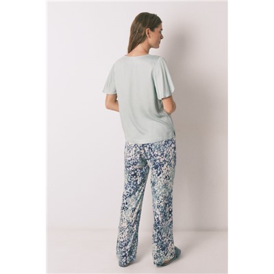 Pijama satén viscosa floral verde