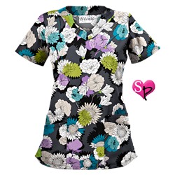 UA Beautiful Bloom Pewter Print Scrub Top