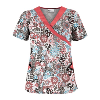UA Bali Garden White Print Scrub Top