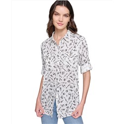KARL LAGERFELD PARIS Women's Printed Utility Button-Down Top