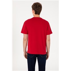 Erkek Comfort Fit Bisiklet Yaka Kırmızı Tişört