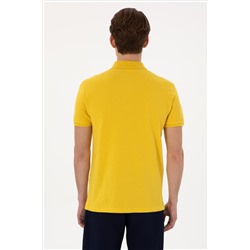 Erkek Slim Fit Polo Yaka Sarı Basic Tişört