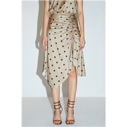 Falda drapeada de seda Beige y negro