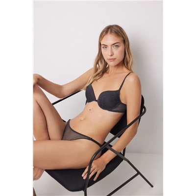 GORGEOUS Sujetador push up relleno encaje tul plumeti gris