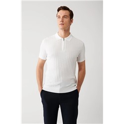 Avva Erkek Ekru Fermuarlı Polo Yaka Dokulu Standart Fit Normal Kesim Rayon Triko T-shirt A32y5028 A32Y5028