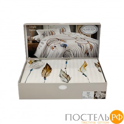 Постельное белье Карвен Stripe Satin с цветным принтом семейное N251-SB012 (7пр.)