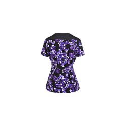 White Cross Scrubs Panzy Noir Print Top