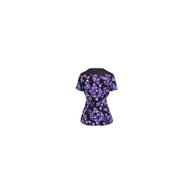 White Cross Scrubs Panzy Noir Print Top