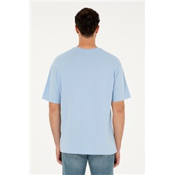 Erkek Comfort Fit Bisiklet Yaka Açık Mavi Tişört