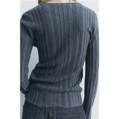 OPEN KNIT RIBBED T-SHIRT