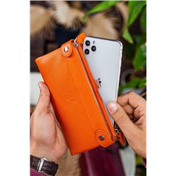 Garbalia, Roosevelt Hakiki Deri Telefon Bölmeli El Saplı Turuncu Unisex Portföy Cüzdan