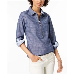Tommy Hilfiger Cotton Half-Zip Top, Created for Macy's