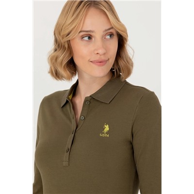 Kadın Haki Basic Polo Yaka Sweatshirt