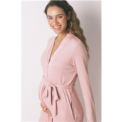 Bata larga "maternity" técnica rib rosa