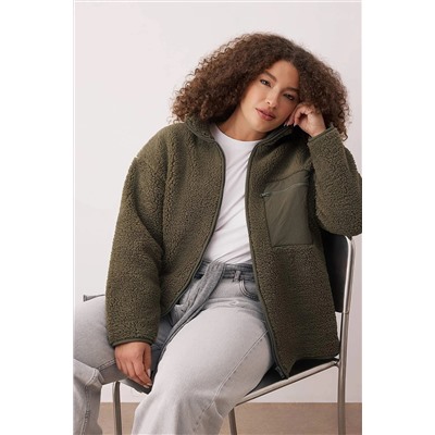 Haki Winter Essentials Kalın Polar Fermuarlı Dik Yaka Cepli Örme Sweatshirt TBBAW26AO00022