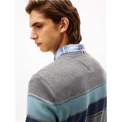Block-Stripe Crewneck Sweater