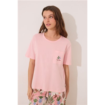 Pijama Capri 100% algodón rosa macetas