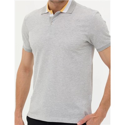 Açık Gri Melanj Slim Fit Dokulu Polo Yaka Tişört