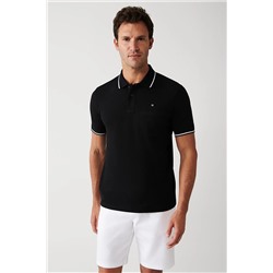 Avva Erkek Siyah Kıvrılmaz Yaka Cepli Standart Fit Normal Kesim 2 Düğmeli Polo Yaka T-shirt E001031