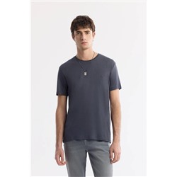 Avva, Erkek Antrasit Soft Touch Bisiklet Yaka Düz Modal T-shirt B001171