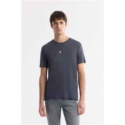 Avva, Erkek Antrasit Soft Touch Bisiklet Yaka Düz Modal T-shirt B001171
