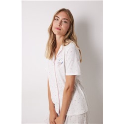 Pijama largo camisero 100% algodón Snoopy rosa