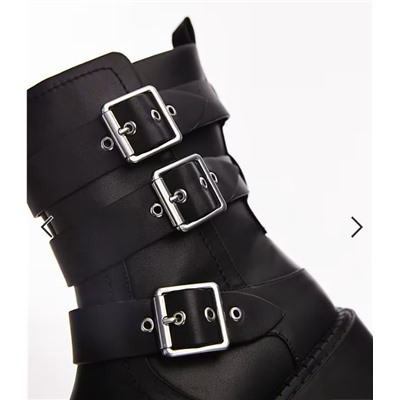 Topshop Wide Fit Luke chunky biker boots with buckle detail in black