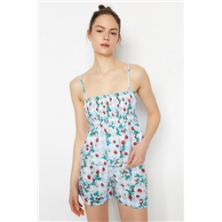 TRENDYOLMİLLA Mavi-Çok Renkli Meyve Desenli Atlet-Şort Dokuma Pijama Takımı THMSS23PT00189