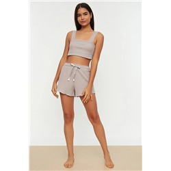TRENDYOLMİLLA Gri Dantel Detaylı Atlet-Şort Örme Pijama Takımı THMSS21PT0576