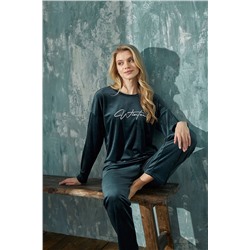 bendengiy Kadın Uzun Kollu Yumuşacık Fransız Kadife Pijama Takımı 13110