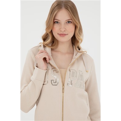 Kadın Taş Kapüşonlu Fermuarlı Sweatshirt