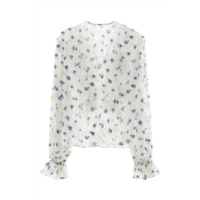 Blusa de flores Crudo y azul