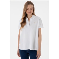 Kadın Beyaz Basic Polo Yaka Tişört