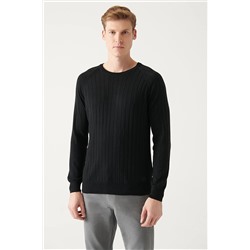 Avva Erkek Siyah Bisiklet Yaka Jakarlı Slim Fit Dar Kesim Triko Kazak A22y5179 A22Y5179